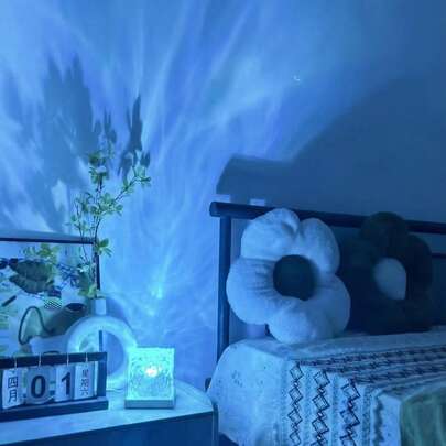 1个LED水波纹方形投影氛围灯，16种RGB颜色，触摸/遥控，USB供电，营造温馨卧室氛围，玻璃艺术装饰灯，卧室圣诞派对装饰，浪漫礼物，床头夜灯，火焰效果投影灯