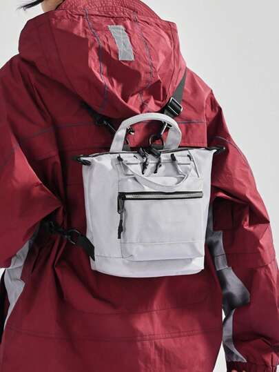 حقيبة كروسبودي ذات لون أحادي متعددة الاستخدامات، مصنوعة من مادة نايلون سميكة، يمكن ارتداؤها كحقيبة كتف أو كروسبودي أو حقيبة ظهر، مناسبة للمدرسة والتنقل والسفر