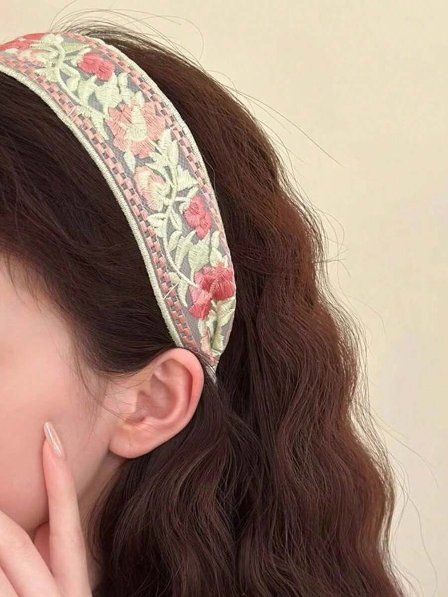 1/3 piezas de bandas para el cabello de poliéster con estampado floral, estilo bohemio, trenza ancha y bordado - Multicolor - Ver 1