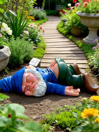 Gnomos de jardín altos y graciosos borrachos, estatuas grandes para exteriores, figuritas traviesas de gnomos, ornamentos para el césped, esculturas de enanos, decoraciones para patio, jardín y porche, regalos para exterior (Azul)