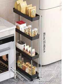 2/3/4 Tier Portable Storage Cart, Suitable For Narrow Spaces, 13cm Width, Hollow Drainage With Movable Casters, Drainage Net, Mobile Kitchen Storage Rack With Metal Tubes, Vertical Storage Rack, Applicable For Kitchen, Bathroom, Laundry Room, Living Room, Floor-Standing Rack, Floor-Standing Rack - Stainless Steel + Plastic Material (Can Be Used For Washing Vegetables) - Multicolor - View 5