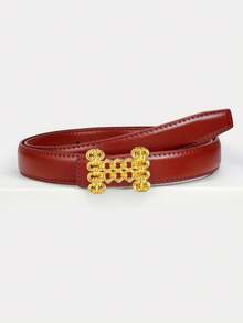 1pc*2pcsElegant Minimalist Women Waist Belt Luxury Gold Letter Smooth Slide Buckle Adjustable Fashion PU Leather Belts For Dresses Pants Daily Party Office Wear - Multicolor - View 13
