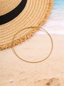 18K Gold Plated Rope Chain Necklace, Bohemian Style Gold Tone Delicate Twist Chain Necklace For Beach Vacation - Gold - View 5