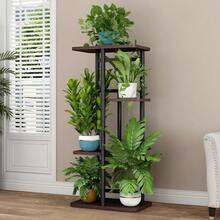 Multi-Tier Indoor Plant Shelf Rack – Sturdy Wood & Metal Construction – Space-Saving Design For Balcony, Garden, Corner – Decorative Stand For Multiple Pots - 4 Layers 5 Basins [black Oak] - View 5
