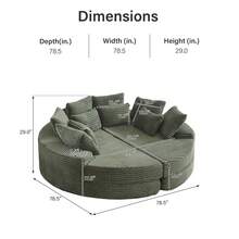 YOGLAD 78.5" Oversized Round Corduroy Recliner Chair, 2-In-1 Convertible Sofa Bed & Double Lounger, Modular No-Assembly Cloud Couch, Deep Seat Oversized Recliner For Living Room Bedroom Apartment, Soft Corduroy Upholstered Oversized Lounge Sofa, Comfy Convertible Floor Couch For Adults Teens, One-Piece Modular Sofa With Expandable Multi-Unit Combinations - 綠色 - 查看 2