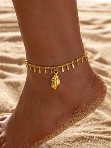 1Pc Boho Style Conch / Shell Anklets For Women, Dainty Fringe Chain With Conch / Shell Pendant Anklet Bracelet, 18K Gold Plated Stainless Steel Anklet Bracelet, Summer Beach Vacation Jewelry For Daily Wear, Foot Jewelry, Summer Party Fashion Accessories - Multicolor - View 1