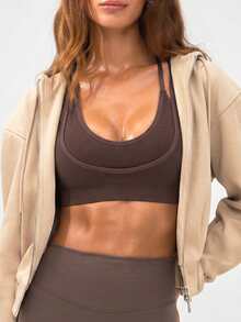 Runway Rest 2 In 1 Halter Neck Design Women's Seamless Sports Bra - Brown - View 6