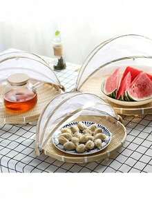 1 chiếc rổ tre đan chống côn trùng, rổ phơi đồ bằng tre, rổ sàng tròn bằng tre, rổ đựng bánh bao hấp có lưới. - Màu gỗ - Xem 6