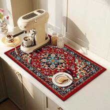 1pc Classic Persian Carpet Pattern Absorbent Drying Mat, Red And Blue-Green, Suitable For Dining Table, Coffee Machine, Multi-Purpose Drainage Pad, Home Gift, Desktop Decor - XYLSD-93 - View 3