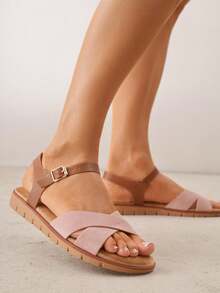 VICES Flat Sandals With X-Shaped Strap - Pink - View 1