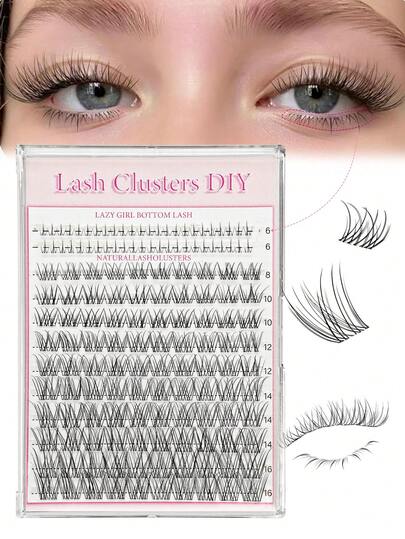 anlinnet 3-In-1 Delicate Eyelash Set, 8-16mm Cluster False Eyelashes With Lower Lashes, Natural Cat Eye Style Faux Lashes