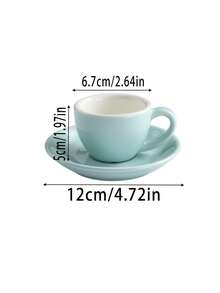 1套（1杯+1碟）彩色陶瓷意式浓缩咖啡杯碟，经典标准尺寸75毫升，适用于美式咖啡、拿铁艺术、早餐牛奶、情侣水杯，咖啡店/酒店使用 - 彩色 - 查看 2