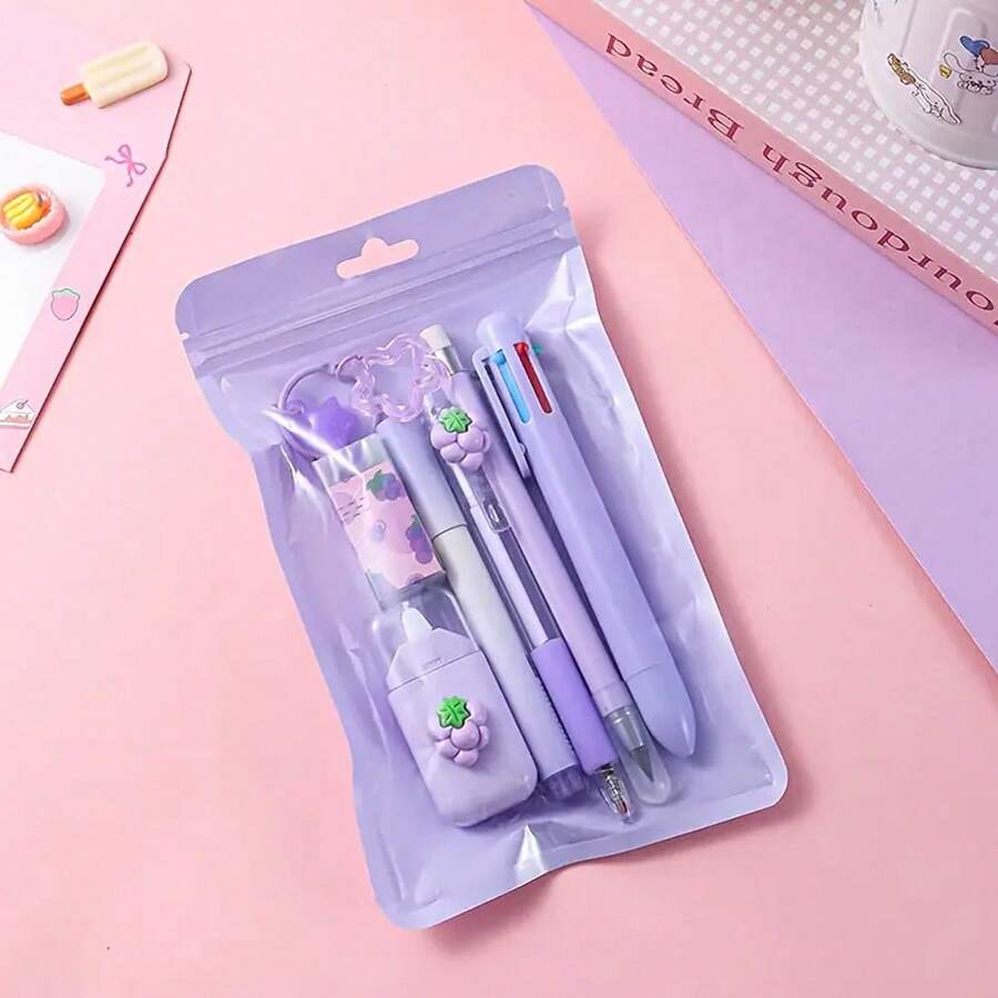 7合1伸缩铅笔橡皮套装，多功能办公桌文具，学生学习用品，可爱返校文具套装