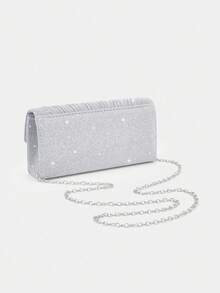 REMANLAND Eye-Catching Silver Sequined Clutch With Vertical Pleats, Featuring A Striking Sequined Texture And An Envelope Design. Perfect For Parties And Nightclubs, And A Great Gift. - Silver - View 6