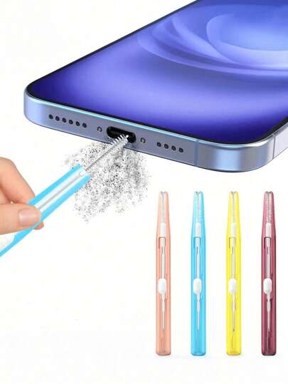 二合一可伸缩手机充电口清洁套装：包含迷你防堵塞刷和双头钩式清洁工具。适用于智能手机、平板电脑、耳机和充电口。小巧便携的设备维护套装。