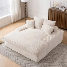 028DR-Sillón chaise longue de gran tamaño, sofá cama tapizado con 4 cojines decorativos y reposabrazos, sillón cama de felpa de tela de pana para sala de estar, apartamento y espacios pequeños, beige - Negro + Pana + Espuma - Ver 1