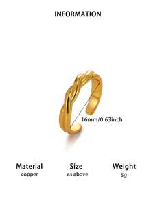 1 Pc Minimalist Wavy Open Ring For Women Gold Color Stainless Steel Geometric Ring Wedding Party Valentine's Day Jewelry Gifts - Gold - View 7