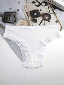 4pcs Women's Lace Trim Soft Ribbed Cotton Panties - White - View 7