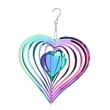 Gradient Heart Wind Spinner Stainless Steel Whirligig Wind Chimes Suncatcher Garden Hanging Sculptures Windmill Wedding Window Decor With Swivel Hook - Heart - View 8