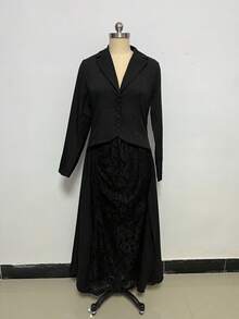 Women's Dress, New Autumn Women's Clothing, Long Sleeves, Elegant Style, Lace, Suit Collar, Two-Piece Dress - 黑色 - 查看 5