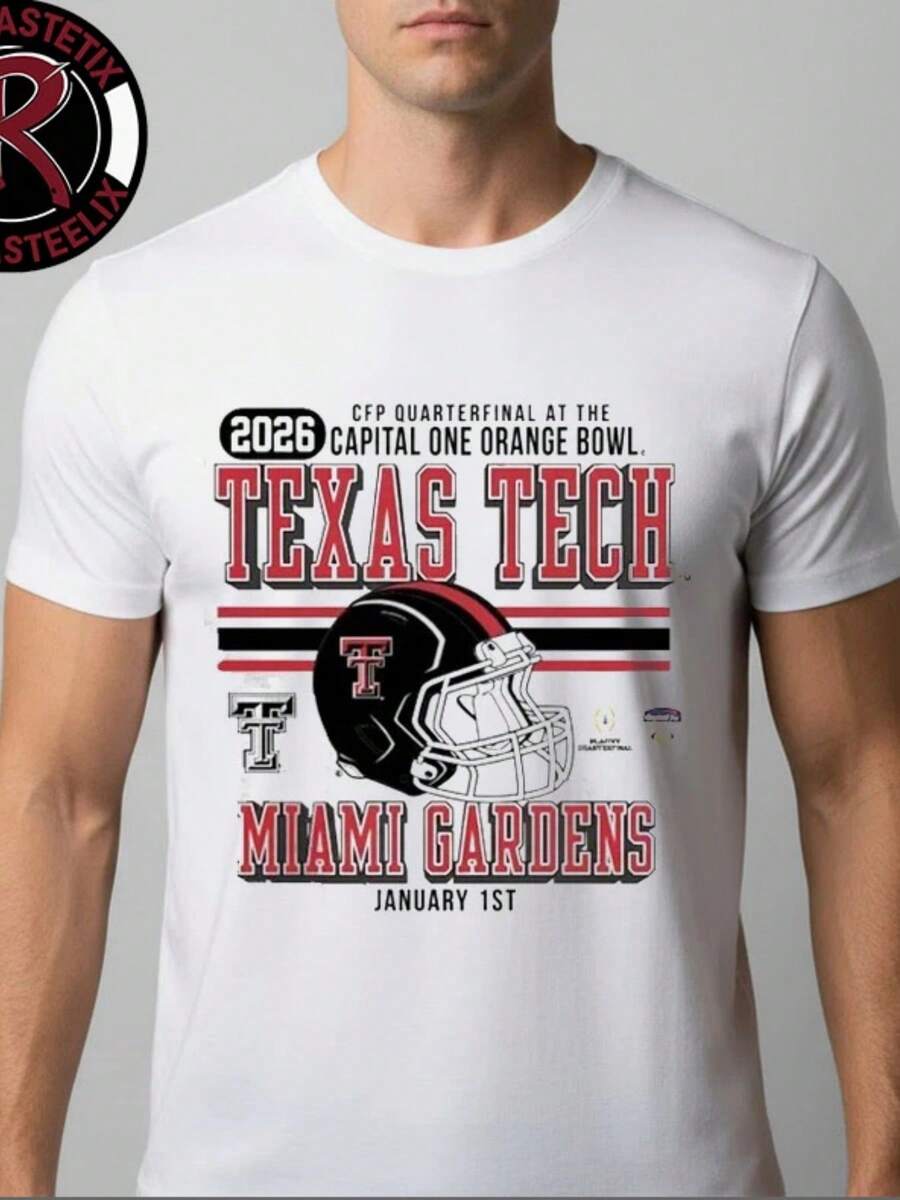 Texas Tech Red Helmet Tee Cfp Quarterfinal One Orange Bowl 2026 - Black - View 1