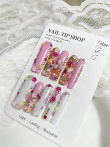 10 piezas de uñas postizas de lujo extra largas, un gran regalo para amigos - Rosa - Ver 7