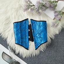 Gothic Style Blue Corset Belt, Layering Design With Back Tie, Retro Jacquard Texture, Boned Shaping, Essential For Dates And Outings - Black and Blue - View 11