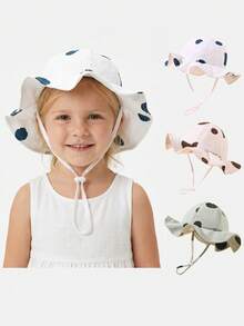 婴儿防晒帽，幼儿沙滩帽，UPF 50+ 防晒，宽檐男女童渔夫帽，编织渔夫帽 - 1pc綠色圓點 - 查看 2