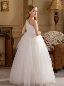 Robe élégante pour jeune fille, robe de demoiselle d'honneur, robe de princesse, convient pour l'anniversaire des enfants, le mariage de la demoiselle d'honneur, le bal de promo, les fêtes, les occasions spéciales - Blanc - Voir 7