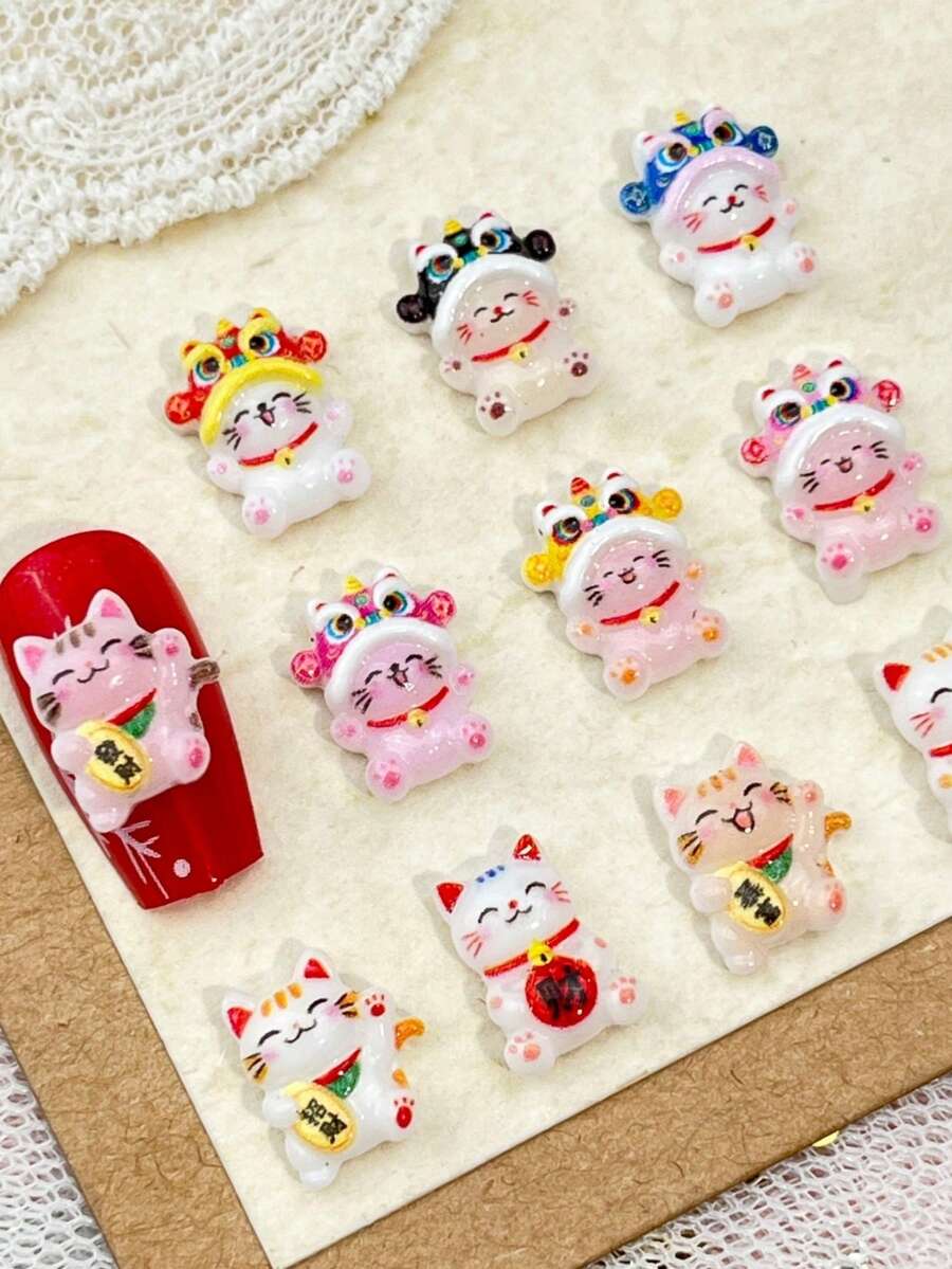 30个/60个3D暹罗猫美甲饰品 - 可爱黑白小猫咪底部树脂装饰,DIY美甲及工艺配件 - 西瓜粉 - 查看 1