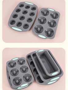 Silicone Cake Mold Set, Heat-Resistant Baking Tray Mold, Donut, Toast, Sponge Cake Mold, Deep Gray Baking Pan Set - Grey - View 9