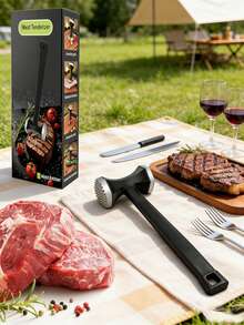 雙面肉類嫩化錘，重型不鏽鋼肉錘配防滑手柄，2合1廚房工具，適用於嫩化牛排、牛肉、禽肉、雞肉、豬排、肉排，居家烹飪 - 彩色 - 查看 2
