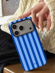 1 Piece Blue Striped Print Design Phone 17 Pro Max Case, Suitable For Phone 16 Pro Max, 15 Pro Max, 14 Pro Max, Korean Stylish And Interesting Phone Case, Compatible With 11/12/13/14/15/16 Pro Max Plus, Elegant Design Suitable For Both Men And Women, Ideal Gift For Girlfriend On Christmas, Valentine's Day, Easter, Wedding Season And Birthday - 藍色 - 查看 3