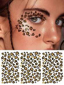 1/3pcs Leopard Print Temporary Tattoo Stickers, Sexy Adult Women Leopard Pattern Tattoo Stickers, Suitable For Halloween, Cosplay, Party, Festivals And Other Occasions - Multicolor - View 2