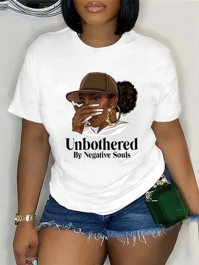 Women's Unbothered By Negative Souls TShirt  Statement Casual Crew Neck Top With Geometric Print, Machine Washable Regular Fit Shirt For AllSeason Wear, Unphased By Drama Everyday Outfits, Women's Short Sleeve TShirt Crew Neck Casual Tee For Daily Wear And Travel