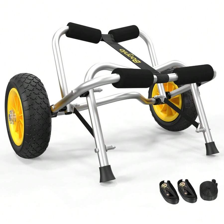 Kayak Cart Canoe Dolly Fishing Kayak Accessories Carrier Foldable Paddle Board Trolley Boat Trailer Transport With NO-Flat Airless Tires Wheels And 2 Ratchet Straps - Kickstands- "∩"shape - View 1