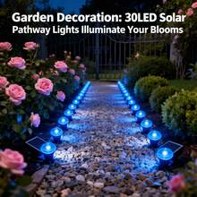 30Pcs Solar LED Pathway Lights Outdoor, 32Ft/10M,8 Modes, Solar Garden Lights Waterproof, Multi Color Landscape Stake Lights, In-Ground Yard Lawn Walkway Lights For Patio Backyard Camping Party Garden Decor - blått ljus - Visa 8