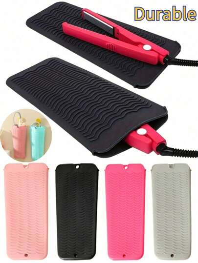 Portable Silicone Heat Resistant Mat, Double Layer Insulation Pad With Travel Storage Bag, Heat Resistant Up To 480°F, Non-Slip Mat For Makeup Bag And Hair Dryer Storage