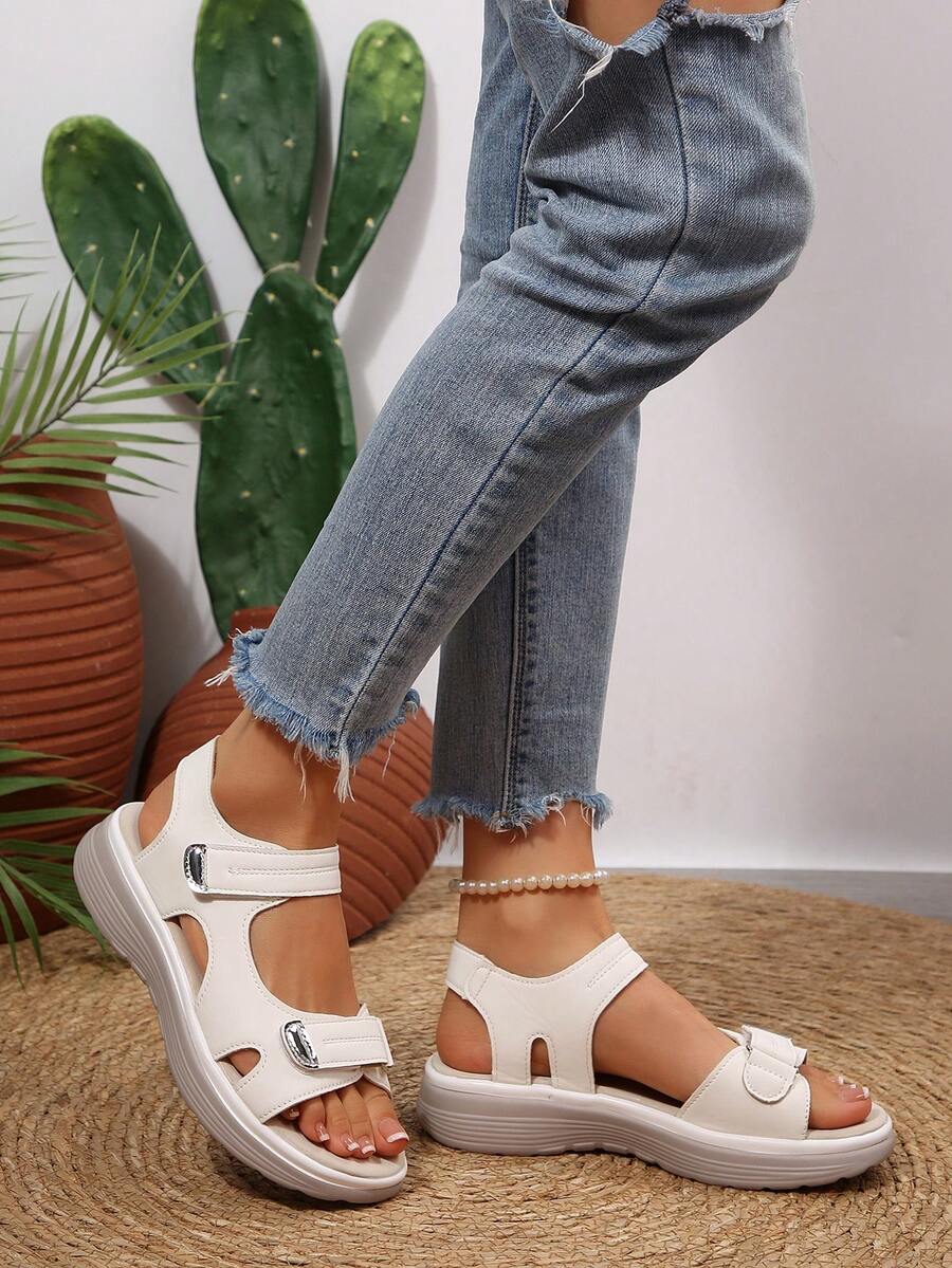 1 Đôi dép da mềm mùa hè mới, kiểu dáng thể thao, khóa dán, đế dày chống trượt, giày đi biển thông thường - Màu xanh nhạt - Xem 1