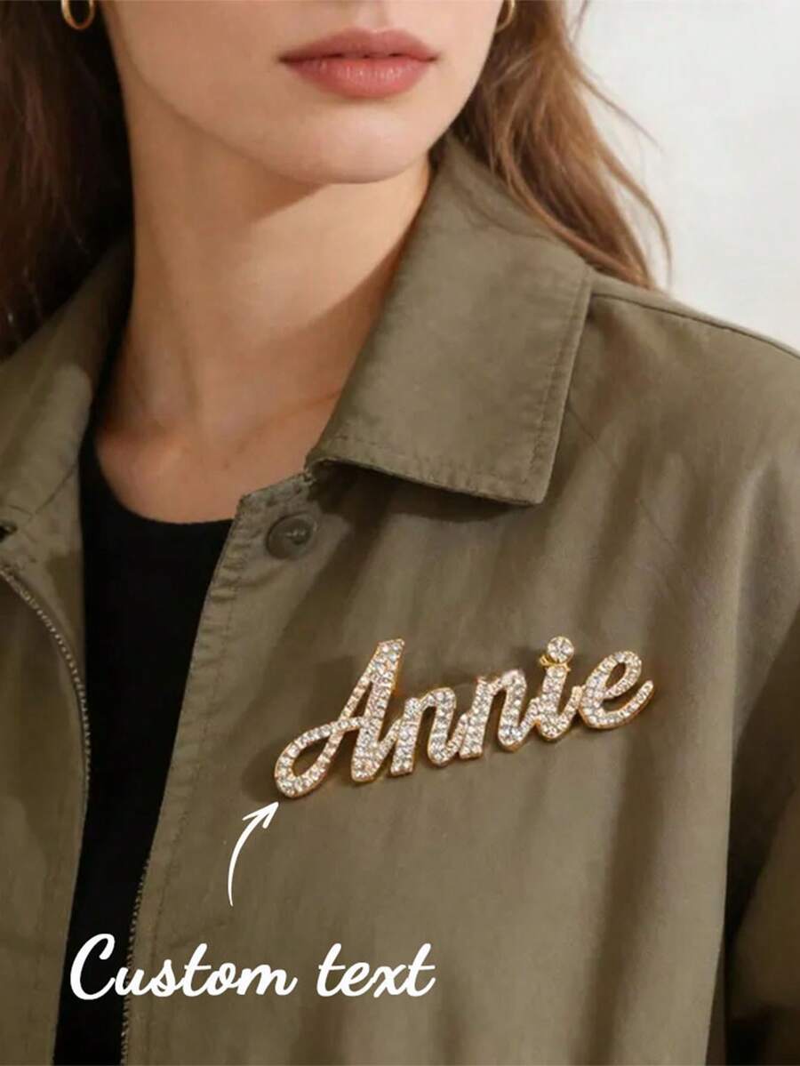 Custom Name Pin Rhinestone Crystal Lapel Pin Gold Badge For Jackets Bags Hats Hijab Pin - Multicolor - View 1