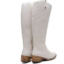 Women's Off-White Knee-High Boots, Rodeo Style, Boots With Embroidery, Casual Style - trắng - Xem 9