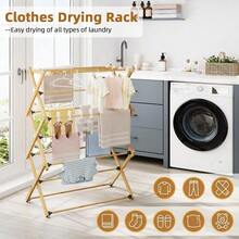 Clothes Airer Foldable Clothes Drying Rack Bamboo Laundry Drying Rack Freestanding Towels Hanger Space-Saving Tool-Free Assembly - Bamboo - View 3