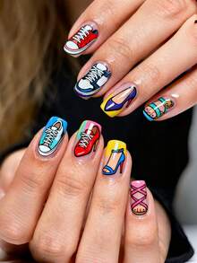 Summer Nails Short Nails Y2k Nails Colorful, Stylish Shoes Press On Nails - Multicolor - View 7