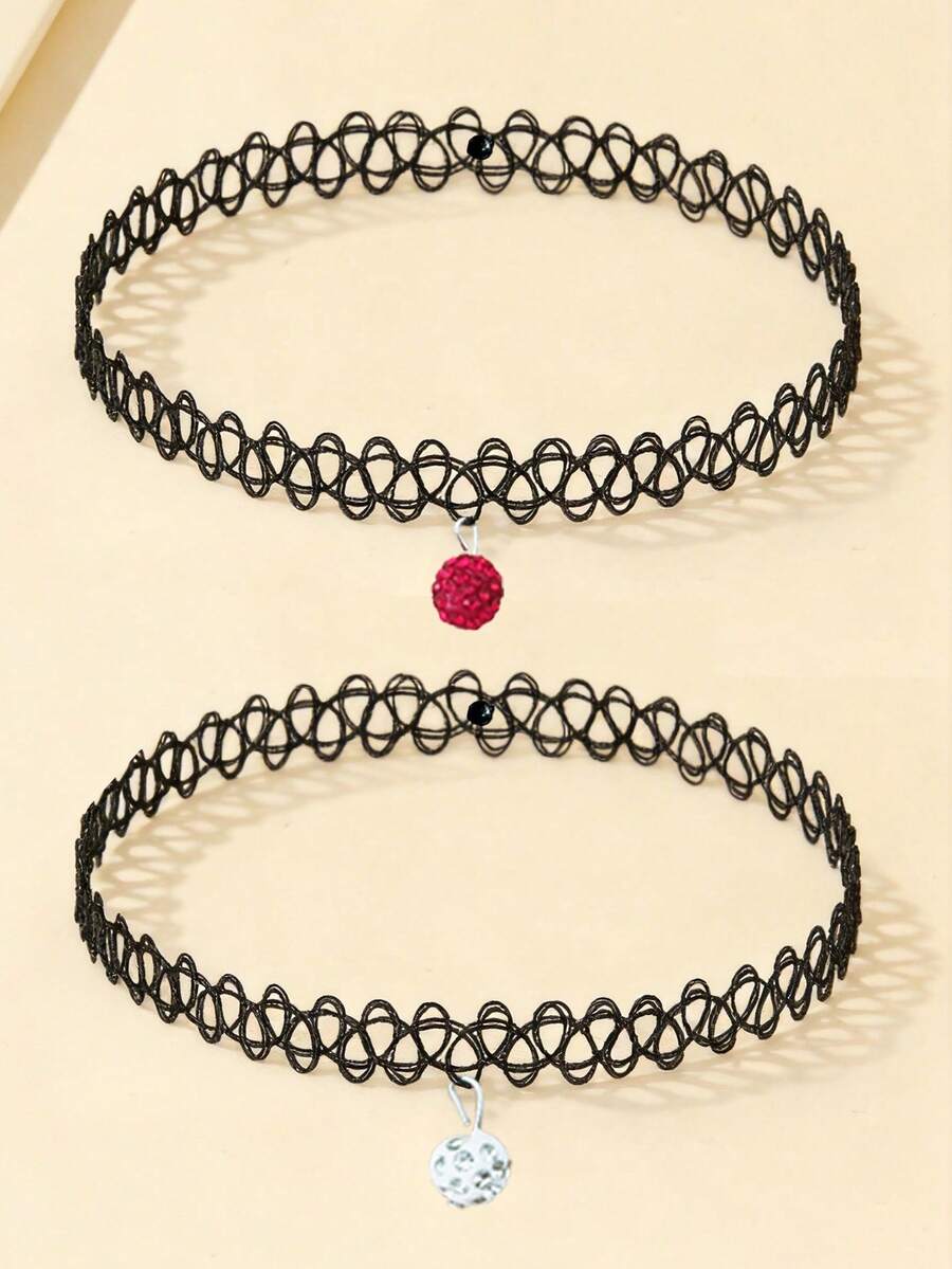 1件装女士时尚复古鱼线水晶球吊坠项链，哥特式颈链 - 彩色 - 查看 1