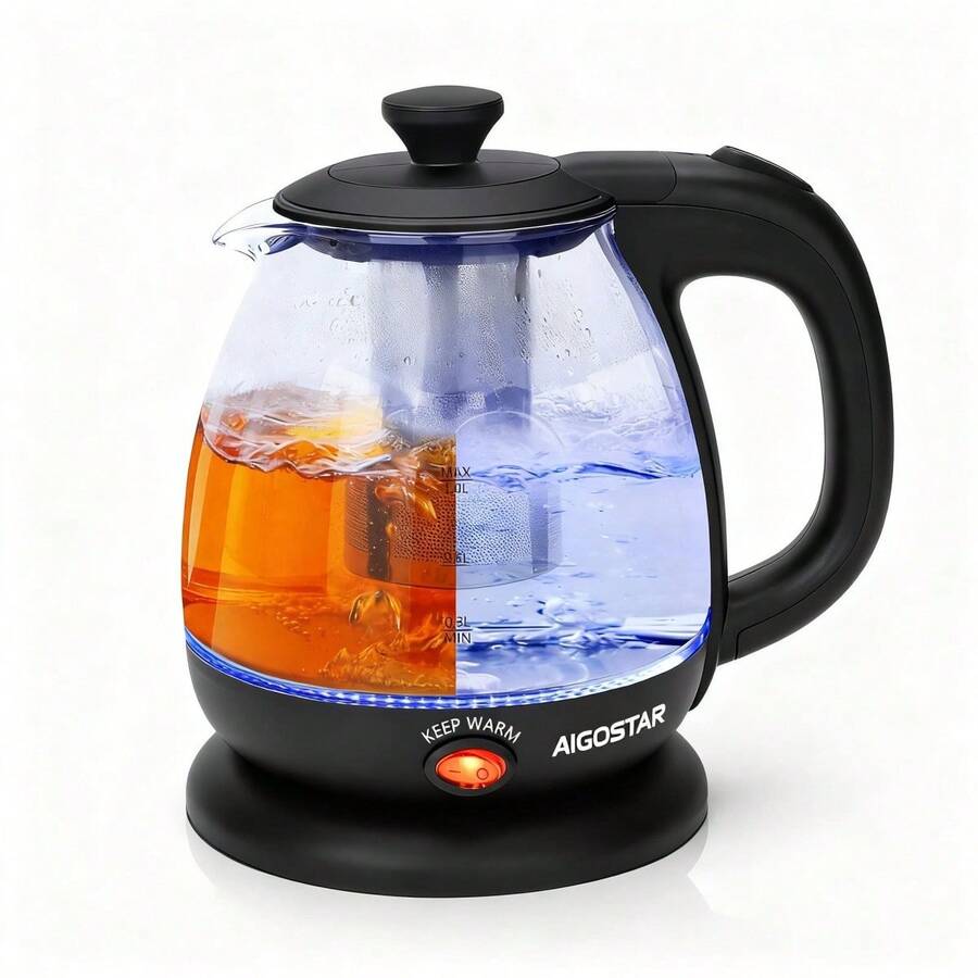 Aigostar Electric Kettle 1L Glass Teapot With Infuser