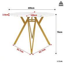 Dining Table Set (5 Pieces), Dining Table Set With 4 Chairs, Modern Kitchen Dining Table Set, 100cm Diameter Round Kitchen Table With Gold Metal Legs, MDF Tabletop With Marble Effect, Grey Dining Chairs - Gold - View 3