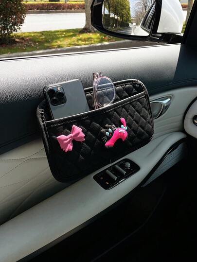 Túi đựng đồ trên xe hơi hình mèo dễ thương, túi dán da hình gấu trang trí, túi đựng điện thoại, kính, dây cáp, túi đựng đồ đa năng di động, phụ kiện sắp xếp đồ trên xe hơi.