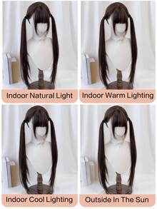1 bộ tóc giả dài thẳng màu đen kiểu đuôi ngựa đôi có mái, kiểu tóc bồng bềnh tự nhiên, thích hợp để đội hàng ngày, phù hợp cho cosplay. - Nhiều màu - Xem 9