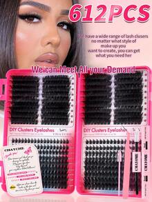 Regalo Nuevo Juego de 684/612 Pestañas Postizas de Estilo dibujos animados, Efecto de Maquillaje Natural, Pestañas Tipo Hada, Adecuado para Principiantes, Pestañas Individuales, Racimos de Pestañas Rizadas en Forma de D, Juego de Gran Capacidad, Kit de Extensión de Pestañas Postizas Amigable para Principiantes que Incluye Pegamento, Sellador y Pinzas - Rosa Roja - Ver 2