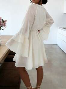 2026 Summer Women's Vacation Dress, Flare Sleeve Skirt, Loose A-Line Cut Spring/Summer Series White Elegant - White - View 9